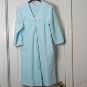 Vtg KELLY REED Blue long sleeve snap‎ front robe with pockets Size Medium